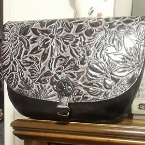 Patricia Nash Gray & Black Rosolini Tooled Bag.